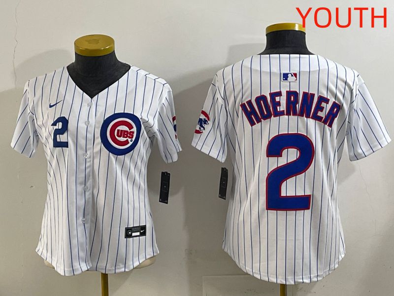 Youth 2025 Chicago Cubs 2 Hoerner White Stripe Game Nike MLB Jersey style 2